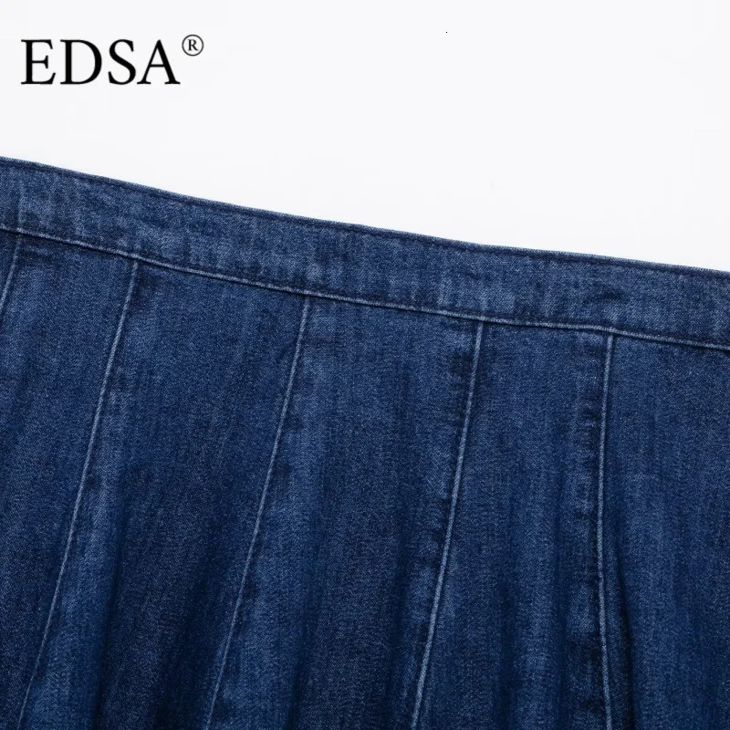 EDSA Women Blue Denim Mini Skirt Mid-waist Metal Back Zip A-line Female Y2K Solid Color High Street Short Skirt 250407