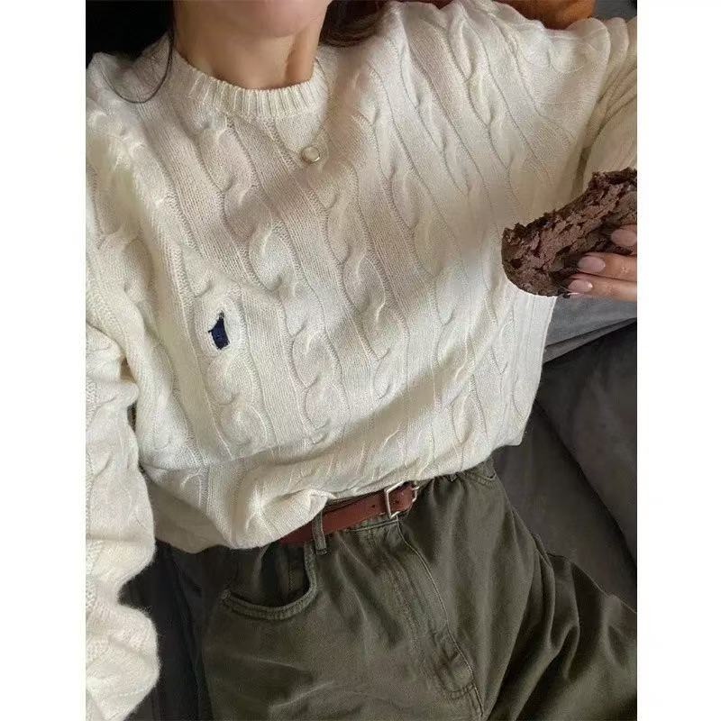 hot women's polo sweaters autumn winter casual fried dough twist pullover cashmere embroidered sweater solid neck long sleeve jumper
