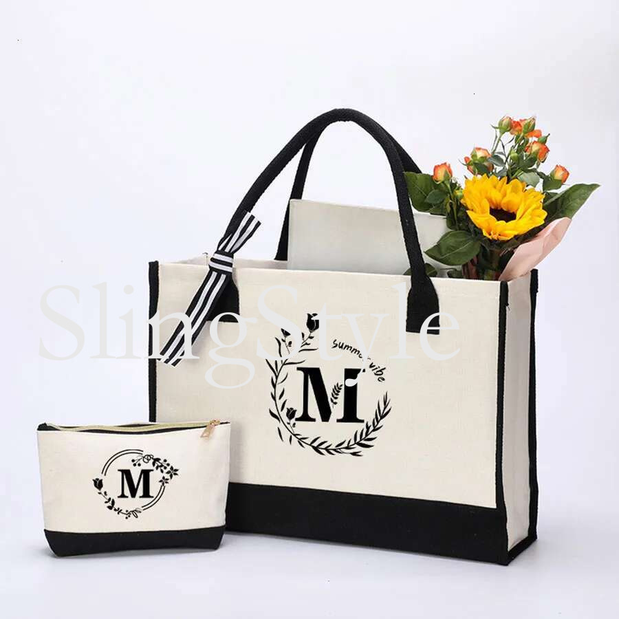 2025 Alphabet Printing Large Capacity Ladies Fashion Hundred Canvas Handbag Daily Tote Shoulder Sons Mother Bag Set