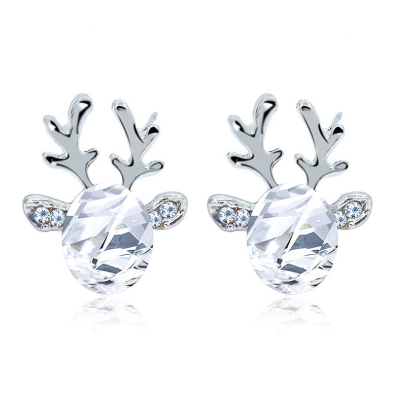 Top Source New Elk Style Reindeer Earrings 3D Antlers Crystal Set