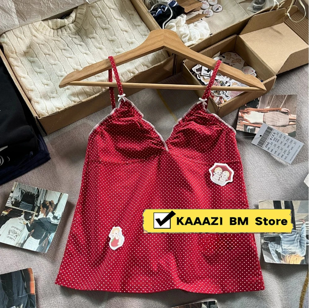 Red vest womens Vneck sleeveless Camis cotton ultrathin cut summer casual sweet preparatory style Camisol top 250407