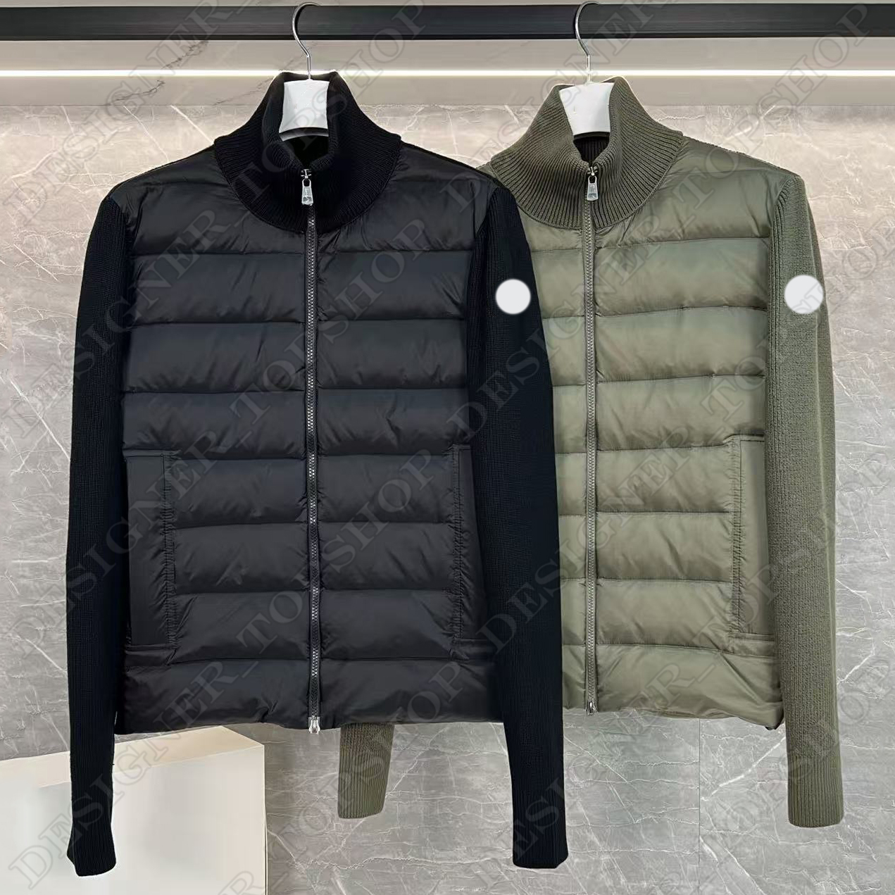 Mens Down Parkas winter jacke mens puffer jacket designer sweater jacket men embroidered badge stand collar wool knit patchwork down jacket Men&#