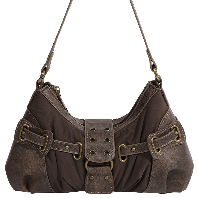 New women's bag retro chic do old dirt style shoulder bag pleated needle buckle all-in-one bag 2025s hot