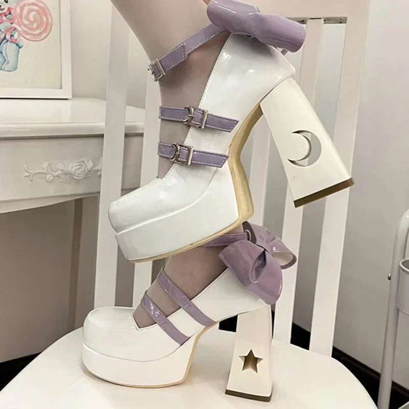 High Heels Pumps Women 2024 Spring Punk Thick Heel Mary Jane Lolita Woman Patent Leather Cosplay Shoes