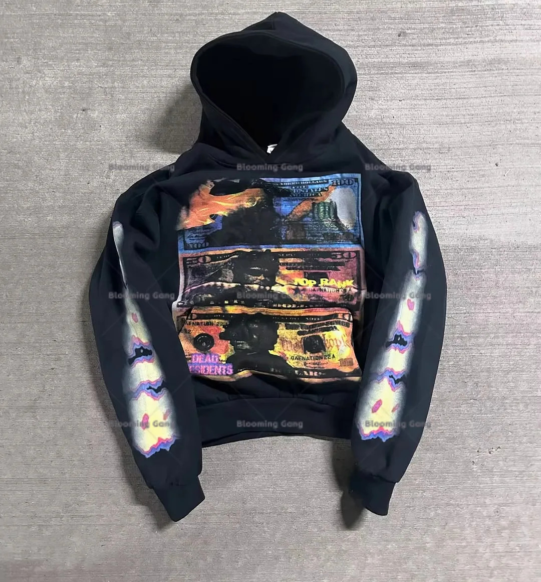 American Hip Hop Fashion Printed Hoodie Mens Y2K Street Retro Harajuku Featured Jacket Casual Zipper Hoodie 250403