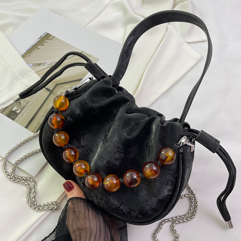 2025S Designer Women S Bag Internet Celebrity Drawstring Bucket New Chinese Style Trendy Pleated Cloud Bag Versatile Pearl Handbag Crossbody Bag