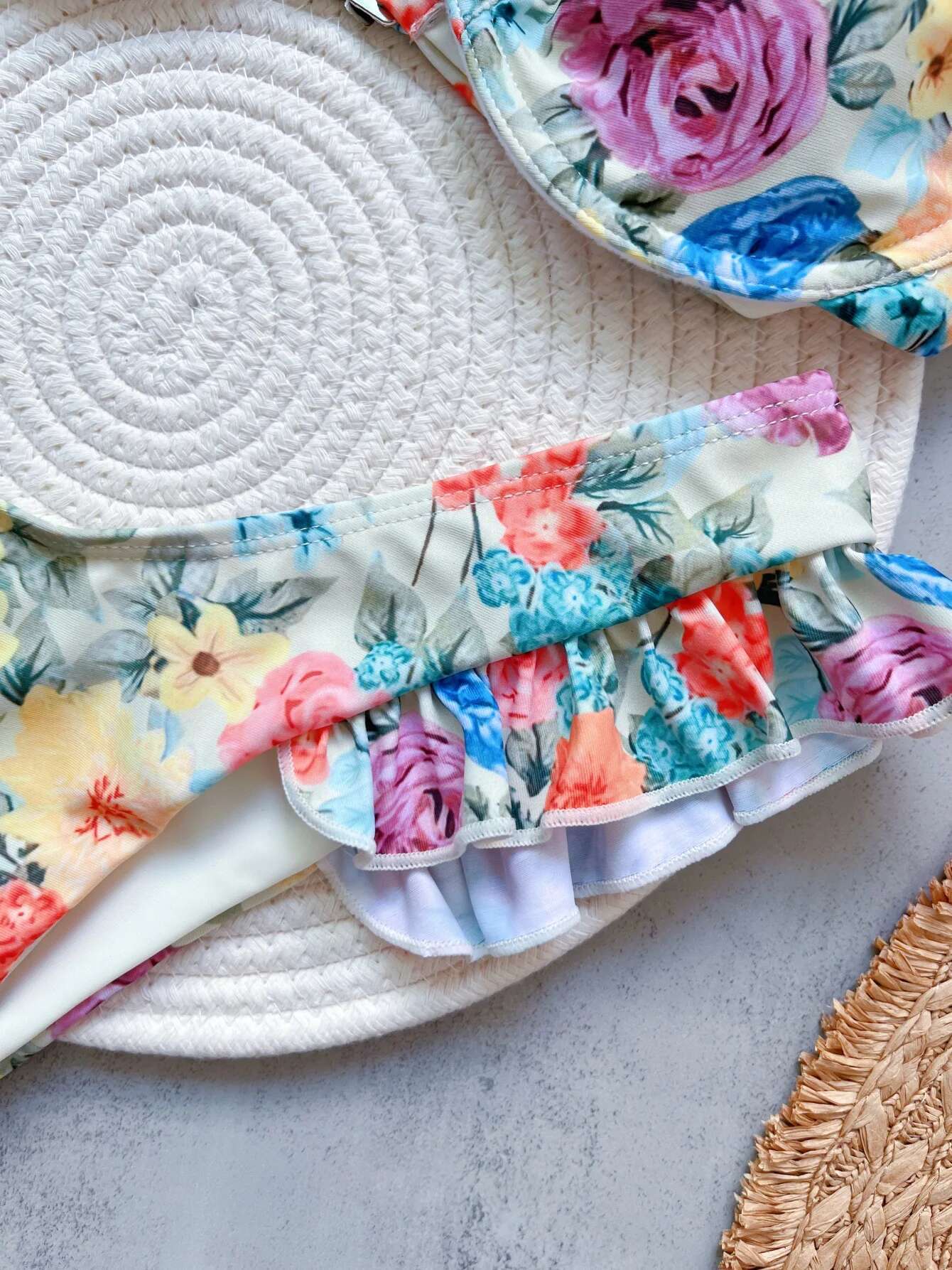 Dongdumaoyi Sexy Tie Dye Gradient Floral Print Bikini Women Push Up Underwire Micro Swimsuit Bathing Suit Ruffles High Waist Swimwear