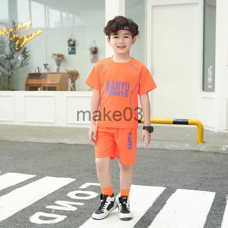 Childrens tennis track and field suit summer short sleeved two-piece 4y-12y childrens sports set boys T-shirt+shorts J250403