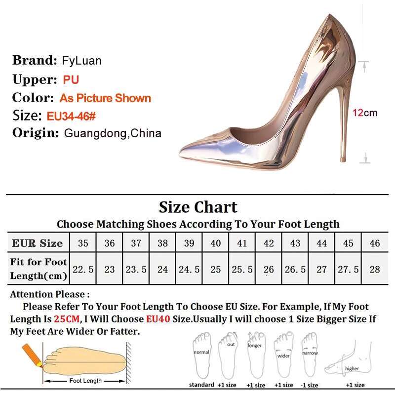 Europe And America New Pointed Single Shoes Women Champagne Gold Party Dress High Heels 8Cm 10Cm 12Cm Mirror PU Stiletto Pumps