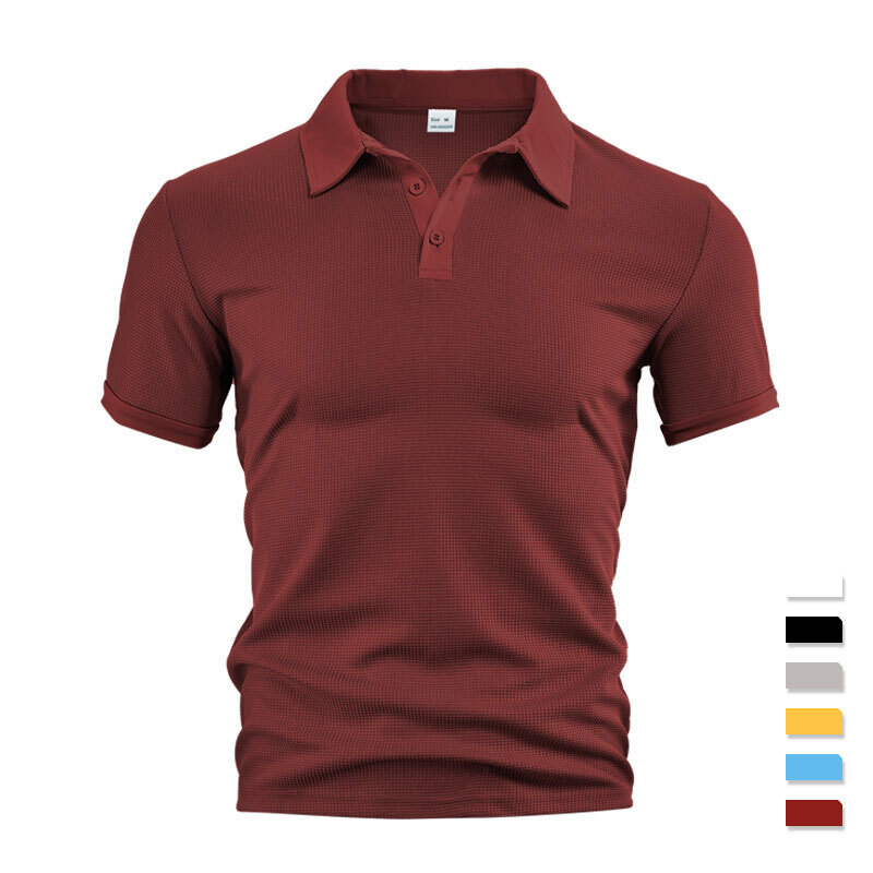 2025 summer polo shirt button waffle men's t-shirt sports polo shirt m096