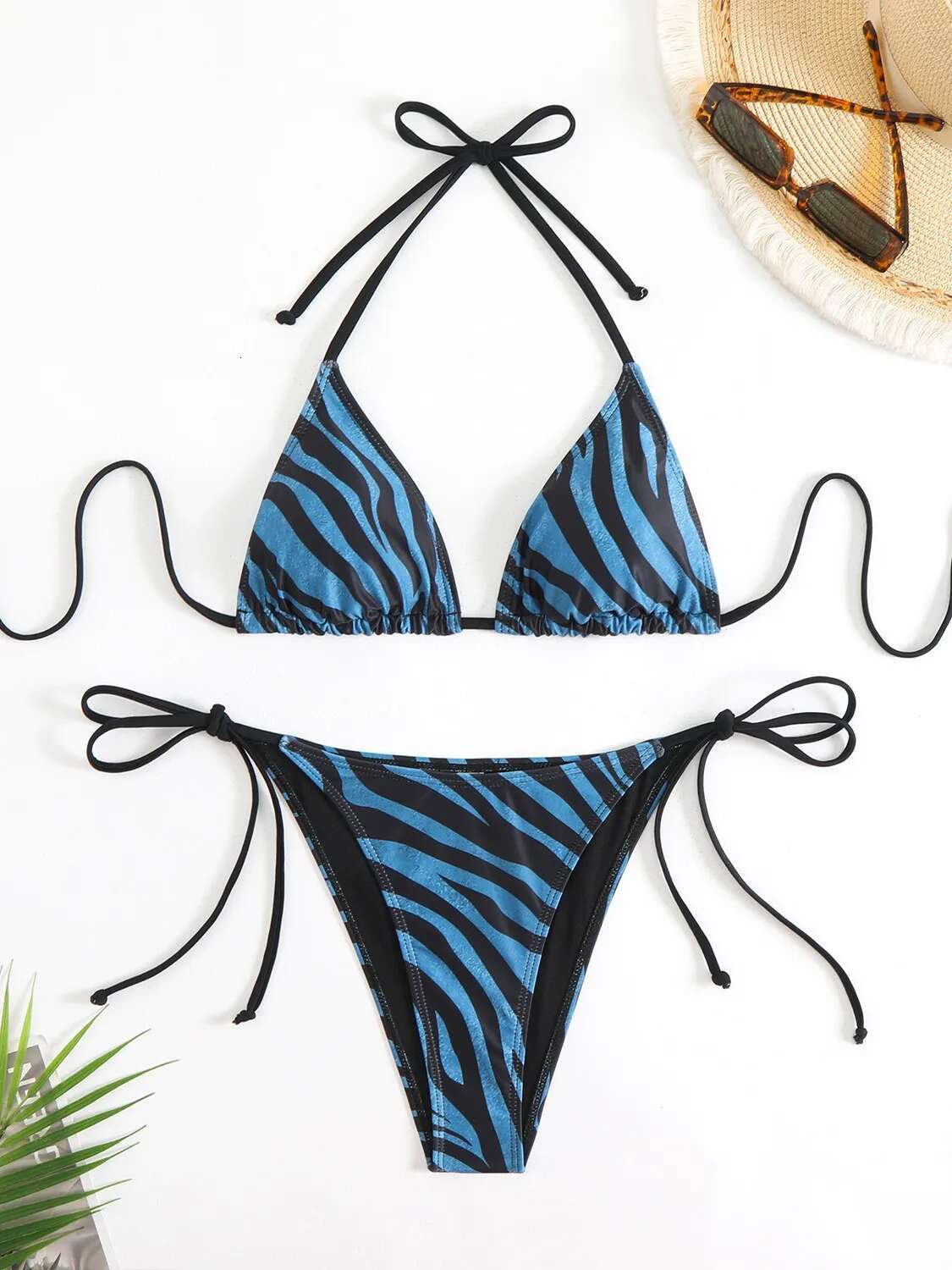 Dongdumaoyi Sexy Coffee Zebra Print Bikini Set Women Push Up Striped Tie Side Thong Swimsuit Brazilian Bathing Suit Holiday Swimwear