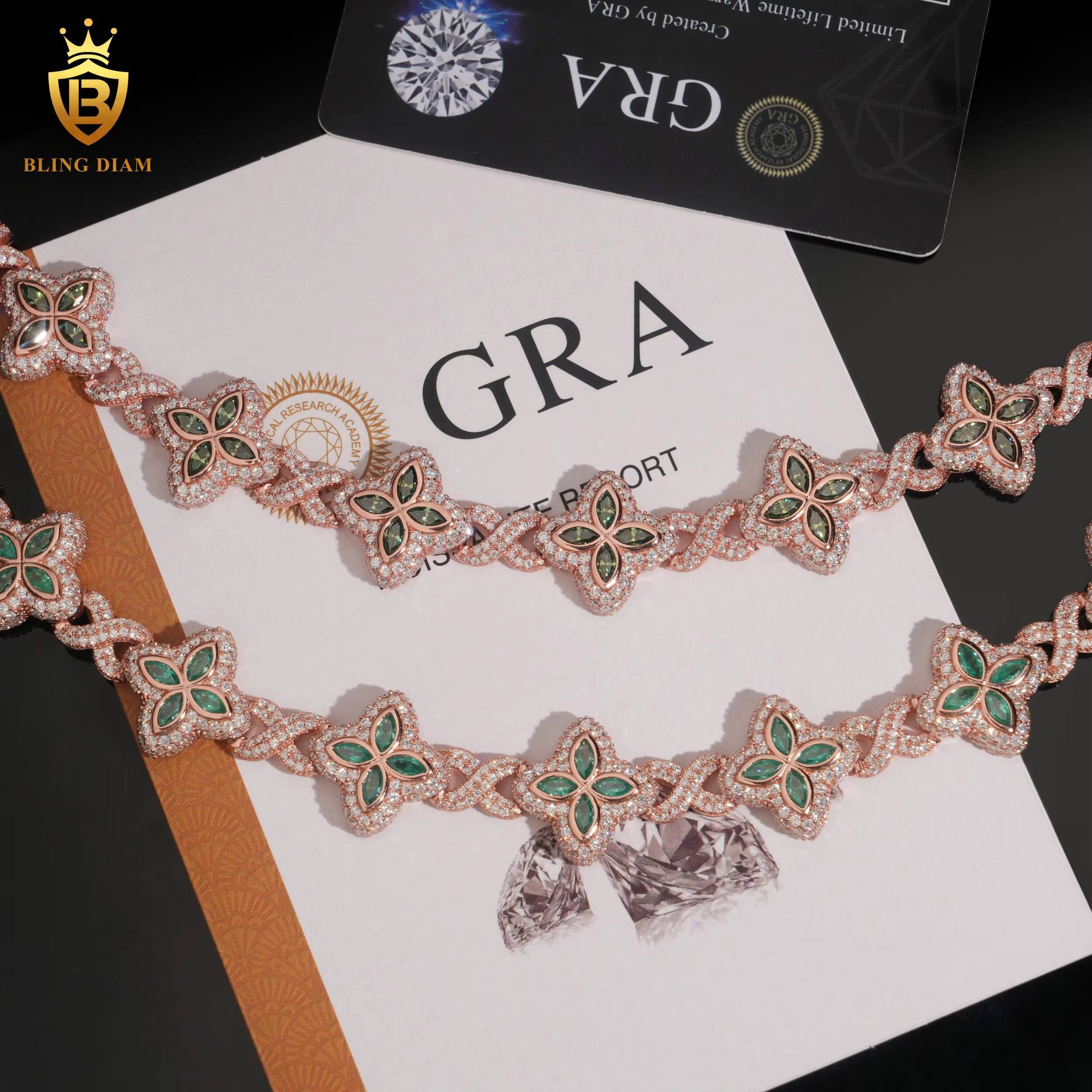 Moissanite Bracelet Rose Gold Plated 18mm Marquise Cut Green Moissanite 925 Silver Chain Bracelets Bangles Fashion Jewelry