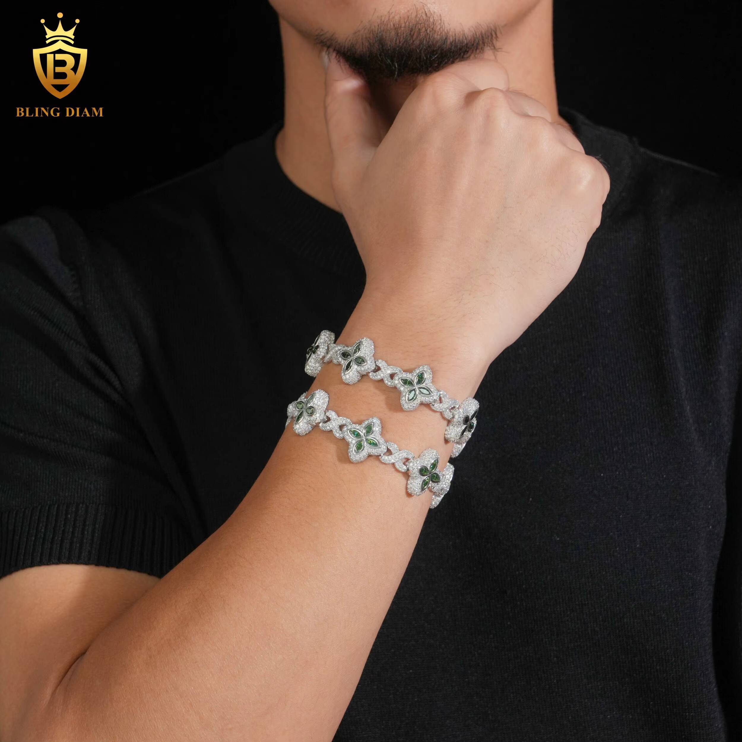 New Moissanite Bracelet 925 Sterling Silver Chain 18mm Olive Green Marquise Cut Moissanite Bracelets Bangles Fashion Jewelry