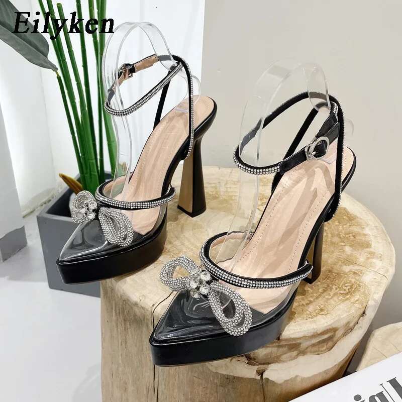 Eilyken Spring Platform Pointed Toe Women Pumps Design Transparent Crystal Butterfly-Knot Sexy High Heel Female Sandals Shoes