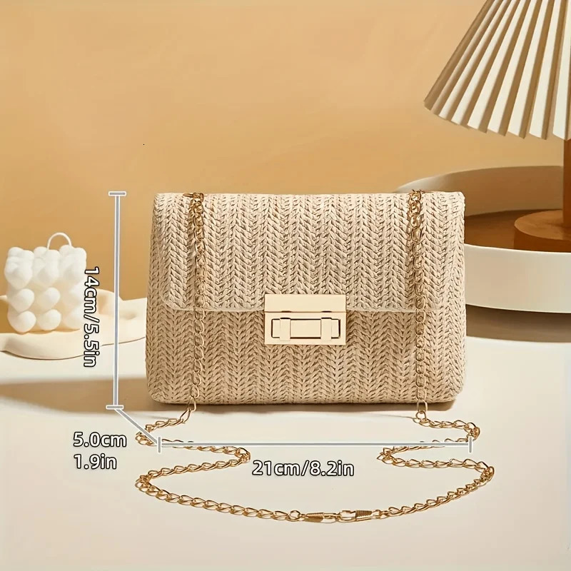 Womens Elegant Woven Straw Shoulder Bag MultiFunctional CrossbodyHandbag with Polyester Lining Fashion Wallet Cute Small 251106