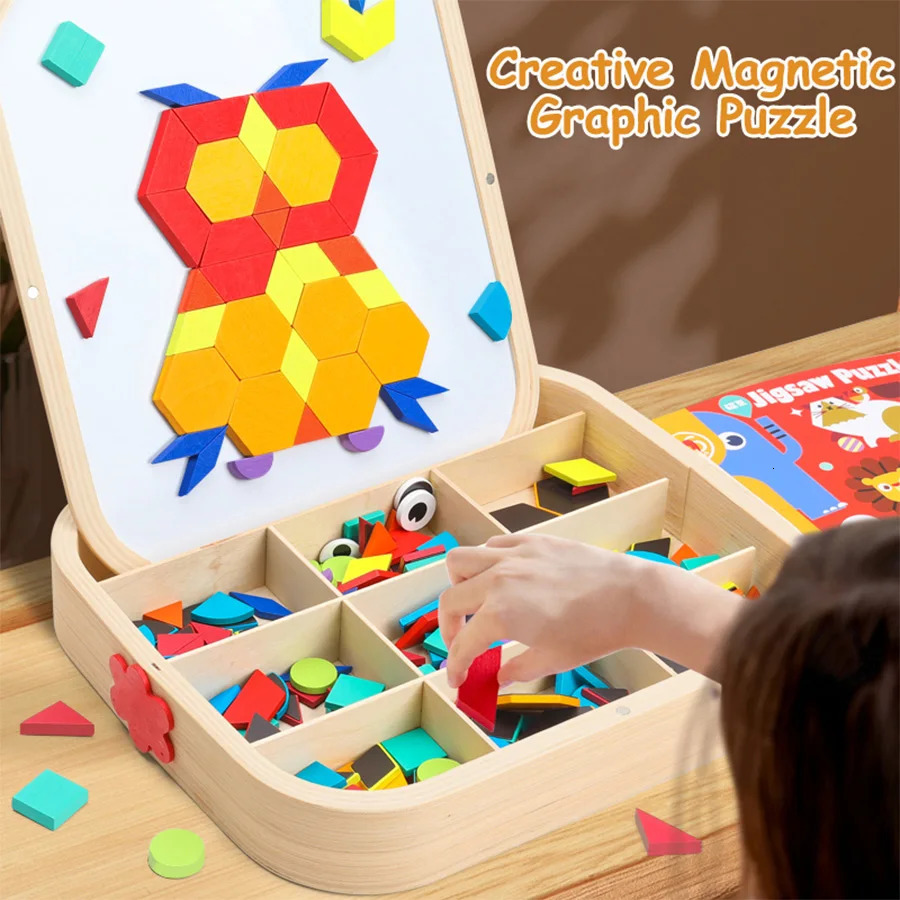 288 pieces of wooden magnetic geometric creative puzzle refrigerant color magnet graphics learning brain puzzle toys holiday gifts 250407