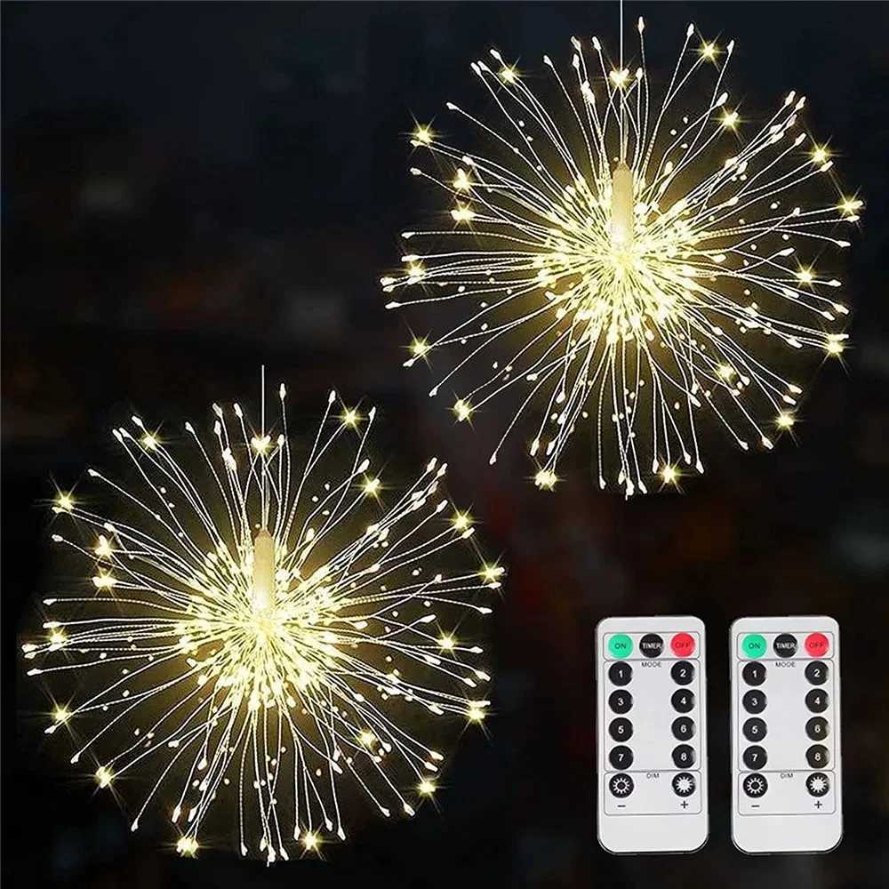 LED Copper Firework Lights 8 Modes Fairy Starburst Light with Remote Outdoor Decorations for Home Party Cafe Wedding W251107