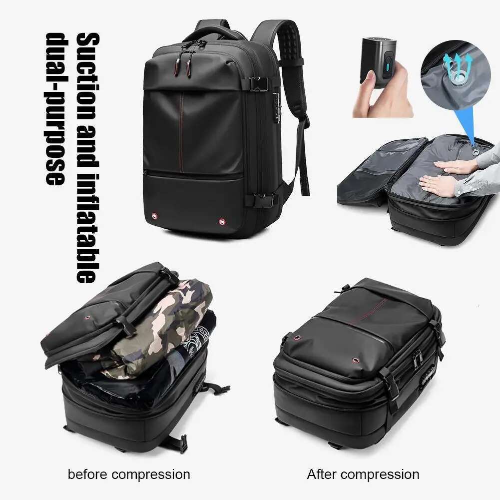 Travel Men Business Expandable USB Bag Large Capacity 17.3 Inch Laptop Waterproof Vacuum Compression Backpack