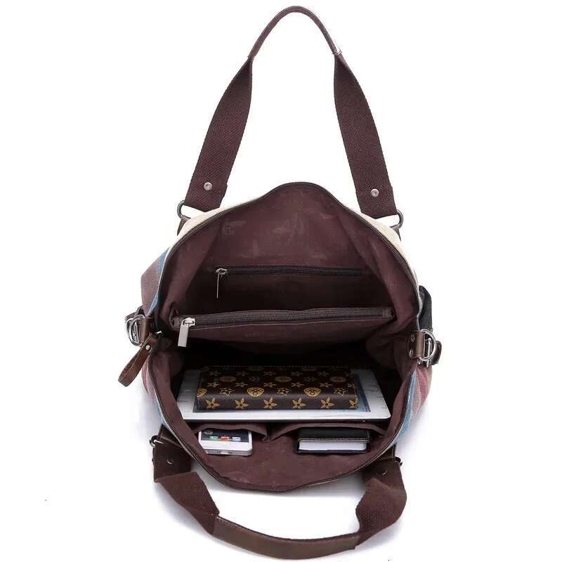 Canvas Women Handbag Striped Patchwork Shoulder Bag Famous Brand Handbags Large Tote Messenger Crossbody Rainbow S Xa274c