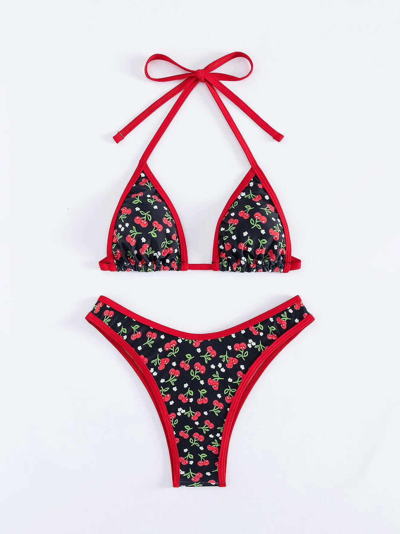 Dongdumaoyi Sexy Cute Black Strawberry Print Bikinis Sets Women Push Up Bandage Bathing Suit Micro Swimsuit Beach Holiday Swimwear