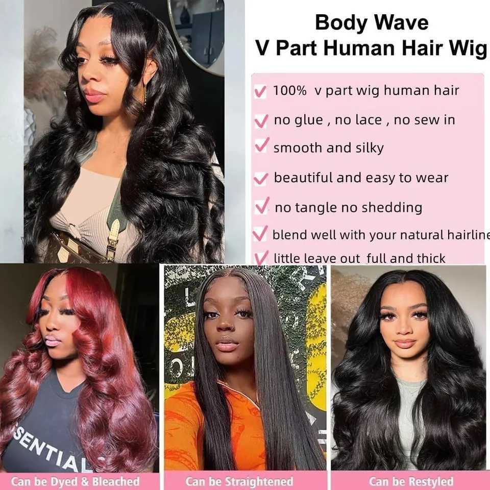 Body Wave V Part Wigs Human Hair 250 Density For Women Full Head Clip In Half Wig No Leave Out Body Wave Wig For Black Women W251107