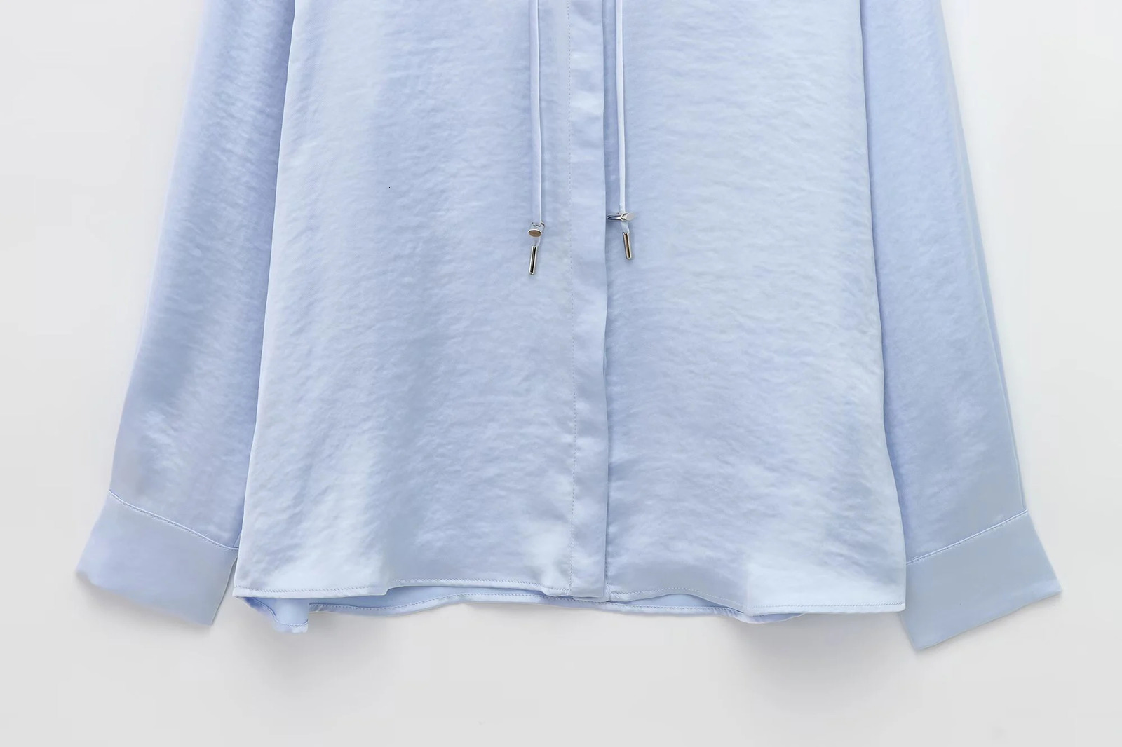 European and American Spring Womens Casual Style Simple Long Sleeve Hooded Silk Texture Shirt 250407