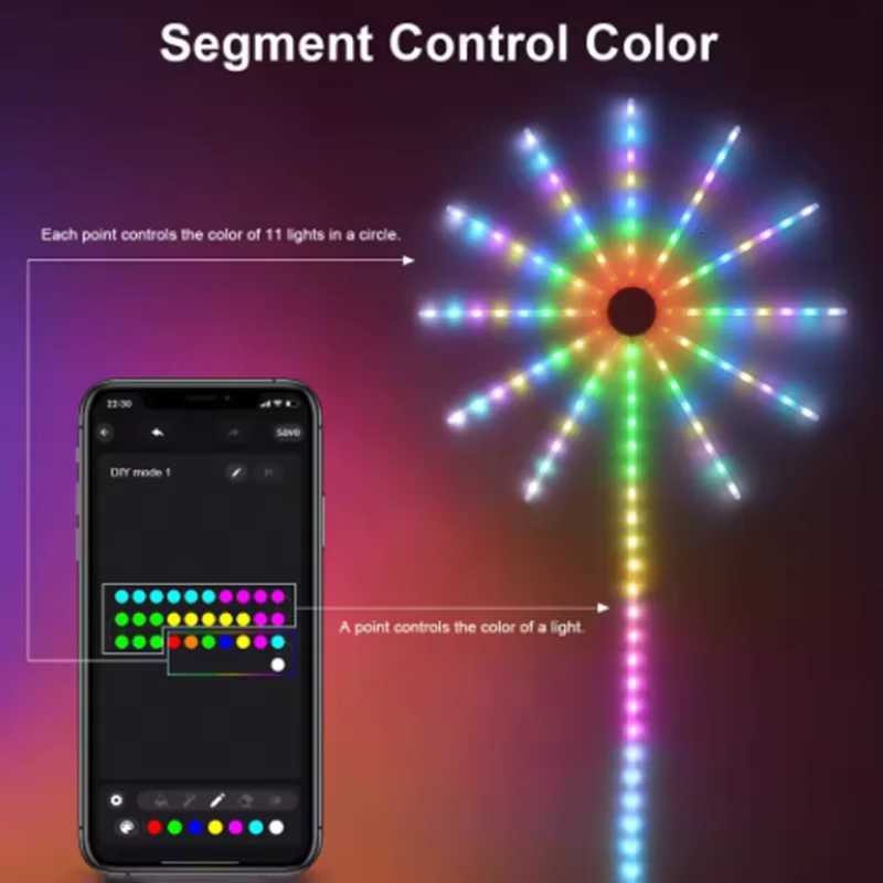 5V RGB Firework Strip Light LED Bluetooth 24key Remote Control USB WS2812 Changing Color Smart Lamp Sync Music Home Decor Lights W251107