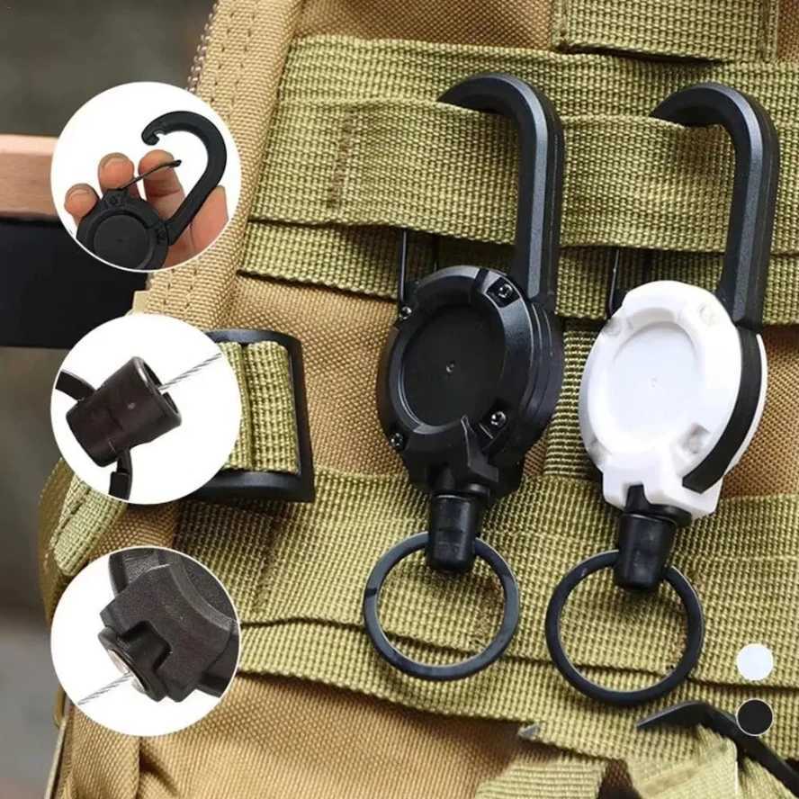 Retractable Heavy Duty Pull Reel Carabiner Key Chains Strong Steel Wire Rope Buckle Spring Key Ring Outdoor Sporty Keychain ToolW251106