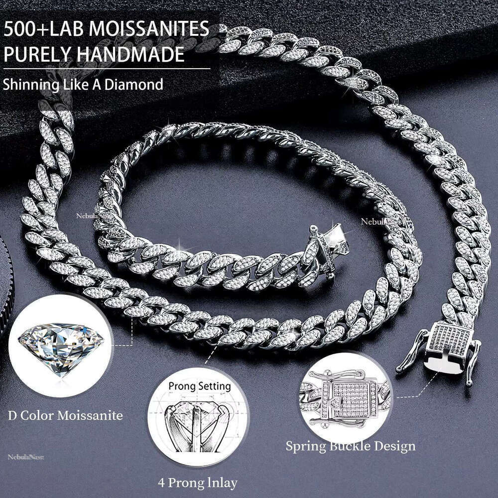 Huiyue Hiphop Jewelry VVS Dia S Sier Iced Out Mossanite Cuban Chain Necklace