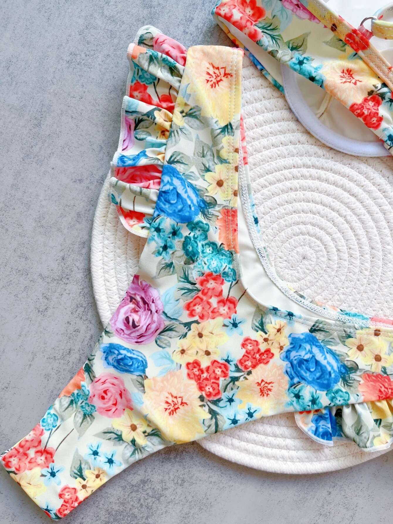 Dongdumaoyi Sexy Tie Dye Gradient Floral Print Bikini Women Push Up Underwire Micro Swimsuit Bathing Suit Ruffles High Waist Swimwear