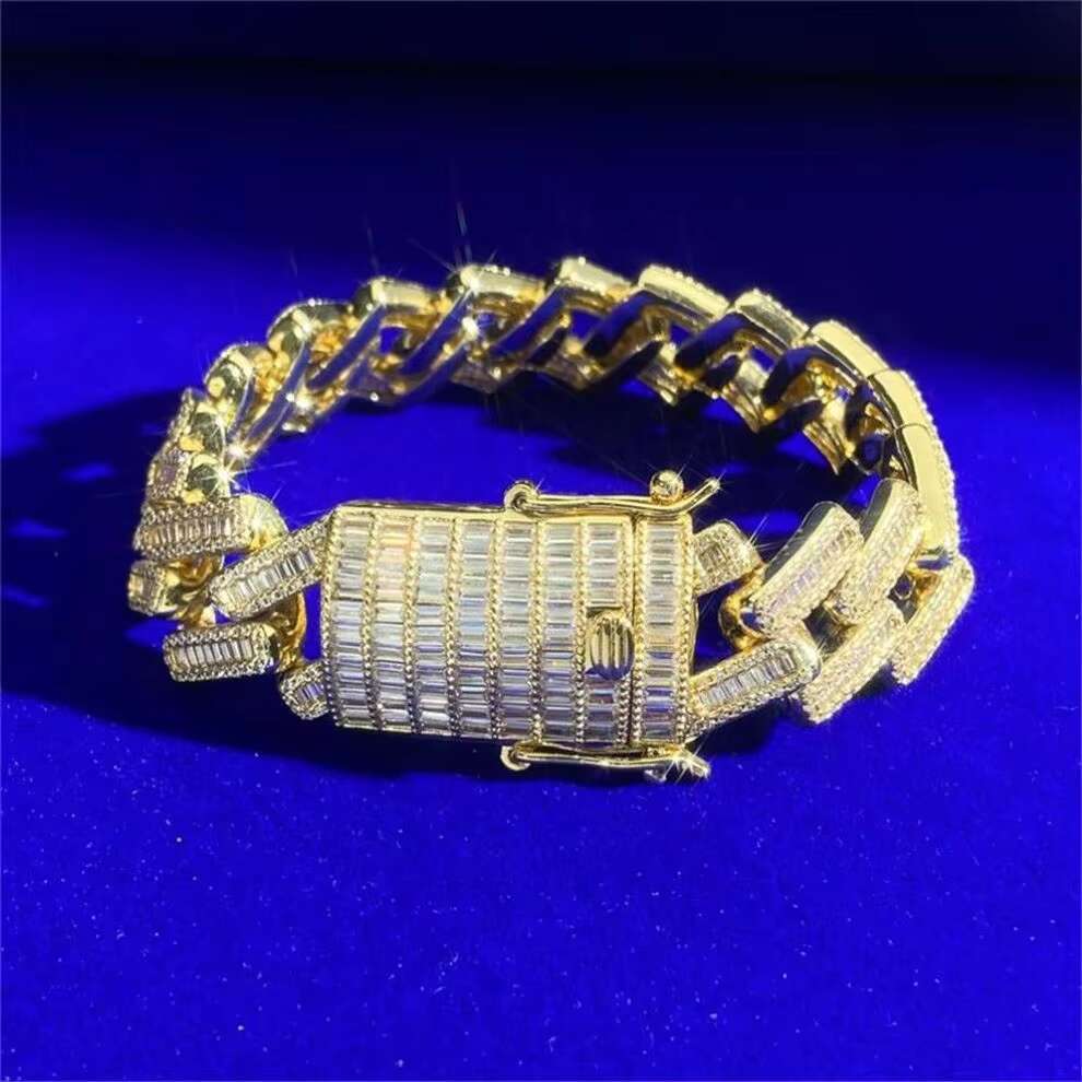 18MM Iced Out 18K Solid Gold Jewelry 925 Sterling Silver D Color VVS Moissanite Diamonds CZ Cuban Link Bracelets