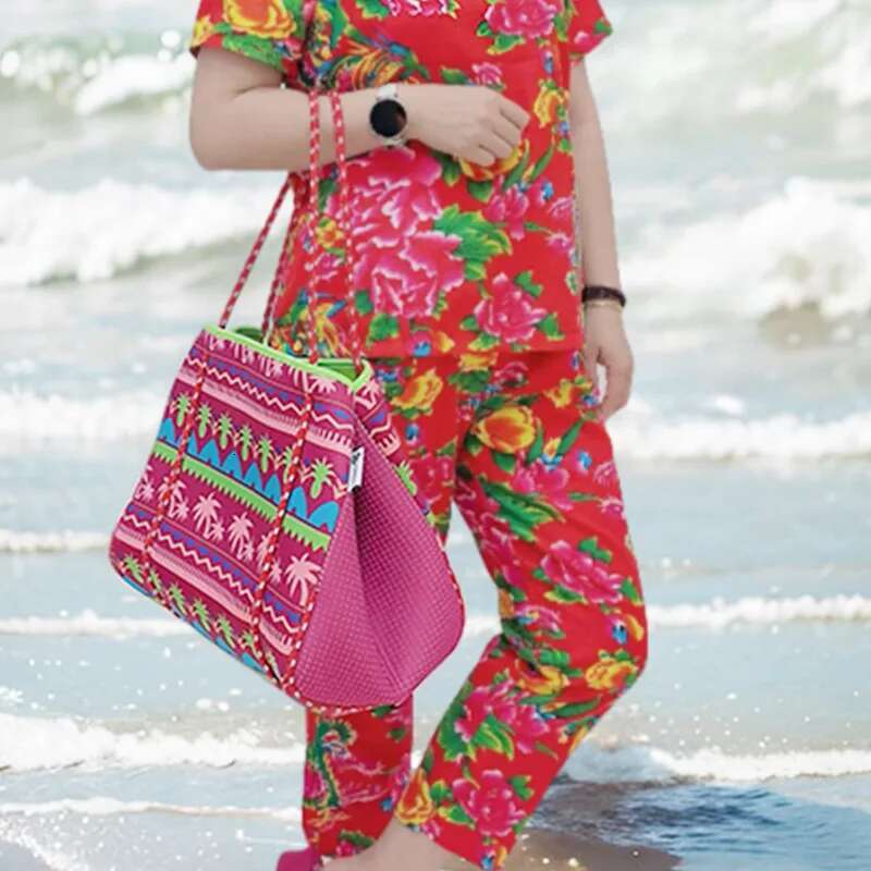 Beach Diving Cloth Printed Handbag European American Outdoor Picnic Women's Waterproof Shoulder Tote Bag Neoprene Open Cover