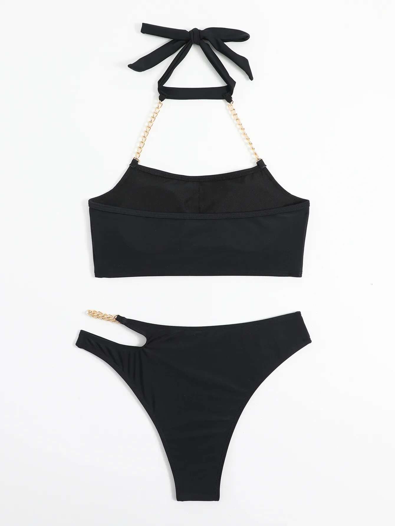 Dongdumaoyi Sexy Metal Strap Bikinis Sets Women Black Red Push Up Two Piece Swimsuit Bathing Suit Cut Out High Waist Swimwear Biquini