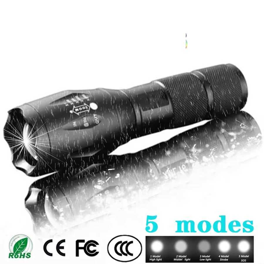 High Power T6 LED Flashlights Camping Torch 5 Light Modes Zoom Light Aluminum Alloys Waterproof Material External 18650 BatteryW251106