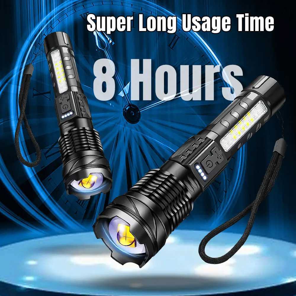 Zoomable Super Bright Flashlight 30W 7Mode COB LED Tactical Flashlight Portable Rechargeable Outdoor Lamp Built in BatteryW251106