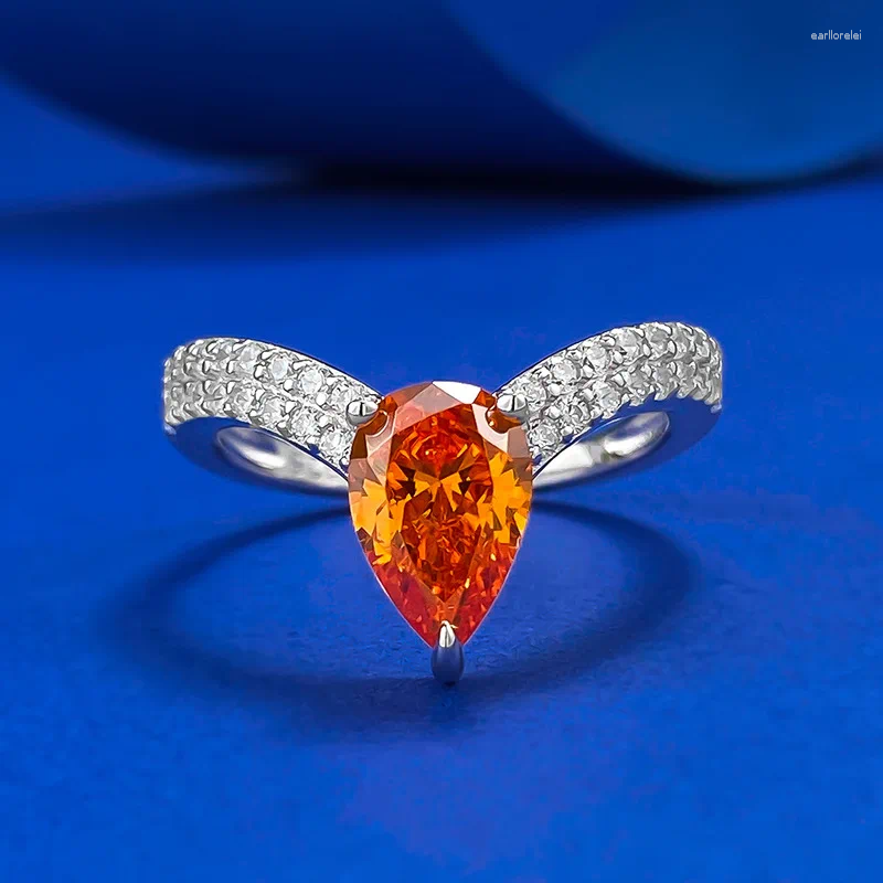 Cluster Rings 925 Silver Fanta Orange Micro Set With Diamond Ring 6 9 Pear Shaped Playful Live Style