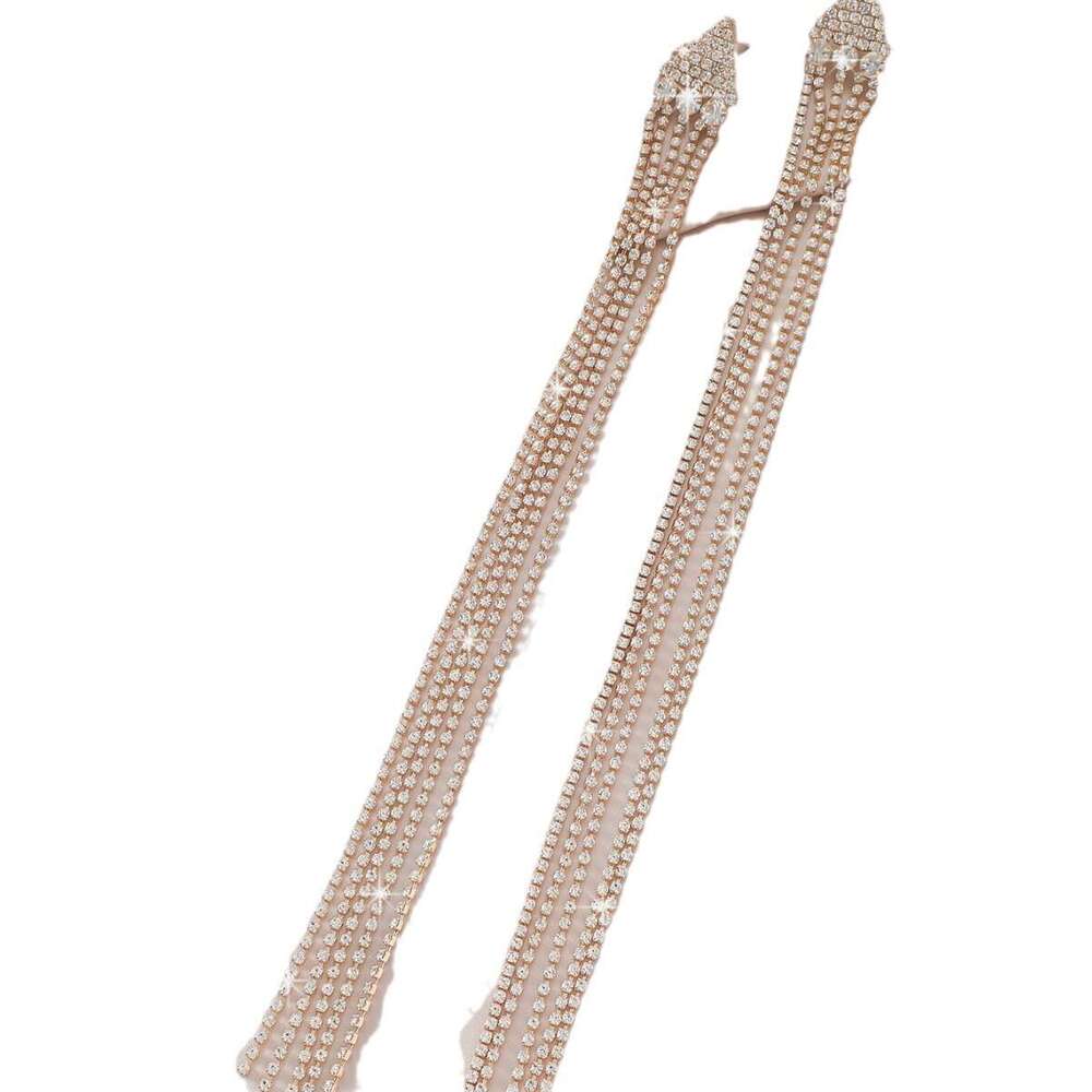 Super immortal elegant triangle long tassel gold rhie for brides, fashionable and versatile, exaggerated personality earrings