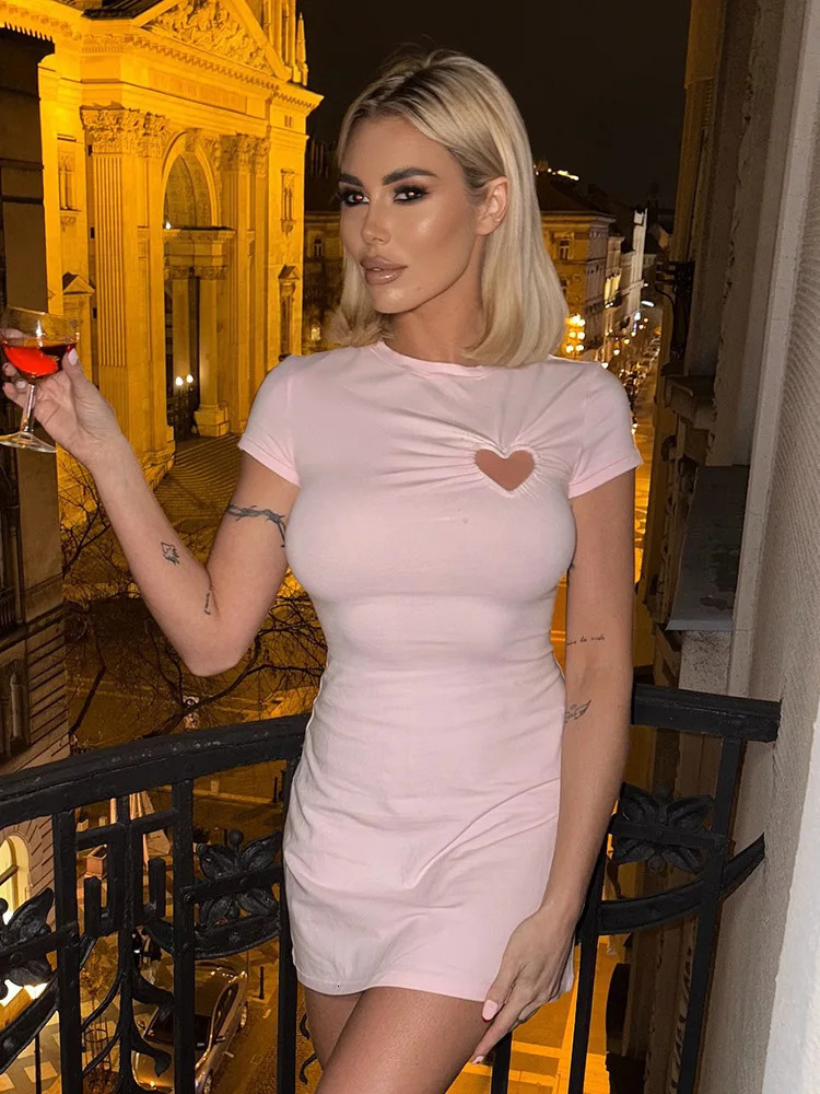 Absobe Ruched Heart Cut Out Crew Short Sleeve A-Line Ultra Thin Mini Dress Fashion Party Dress Womens Casual Summer Clothing Street Clothing 250402