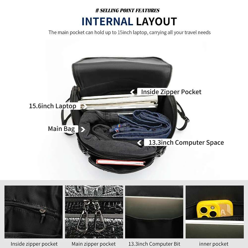 Marrant Men's Genuine Leather Backpack Men Laptop Student School For Books Crocodile Pattern Designer Bag