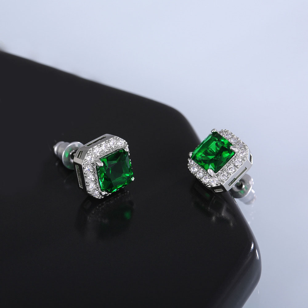 Luxury Cubic Zirconia Stud Earrings for Women Men 18K Real Gold Plated Sparkling CZ Crystal Earrings Designer Simulated Diamond Square Earrings Party 