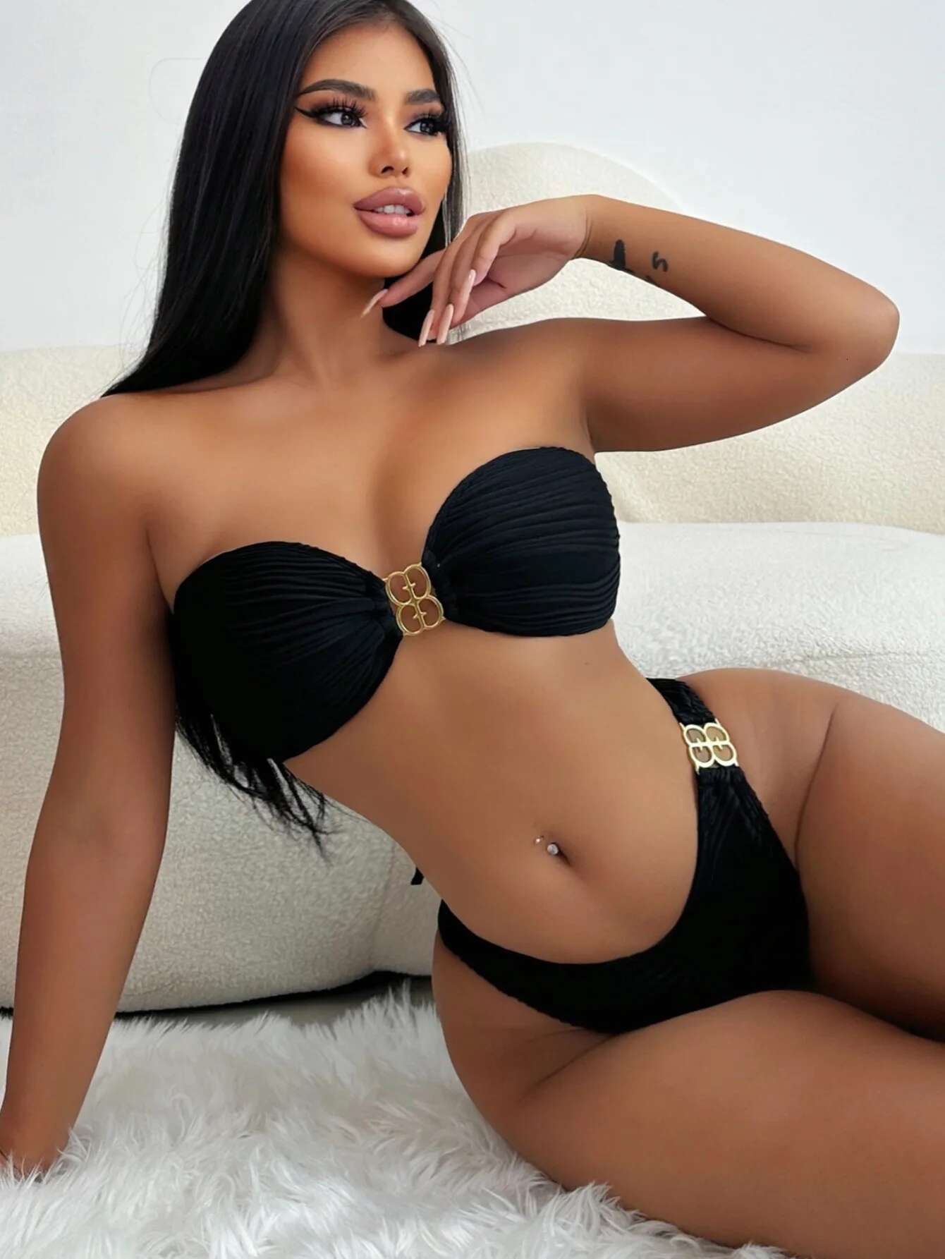 Dongdumaoyi Sexy Bandeau Bikini Set Women Metal Ring Push Up Bra Micro Swimsuit Beach Vacation Backless Bathing Suit Triangle Swimwear