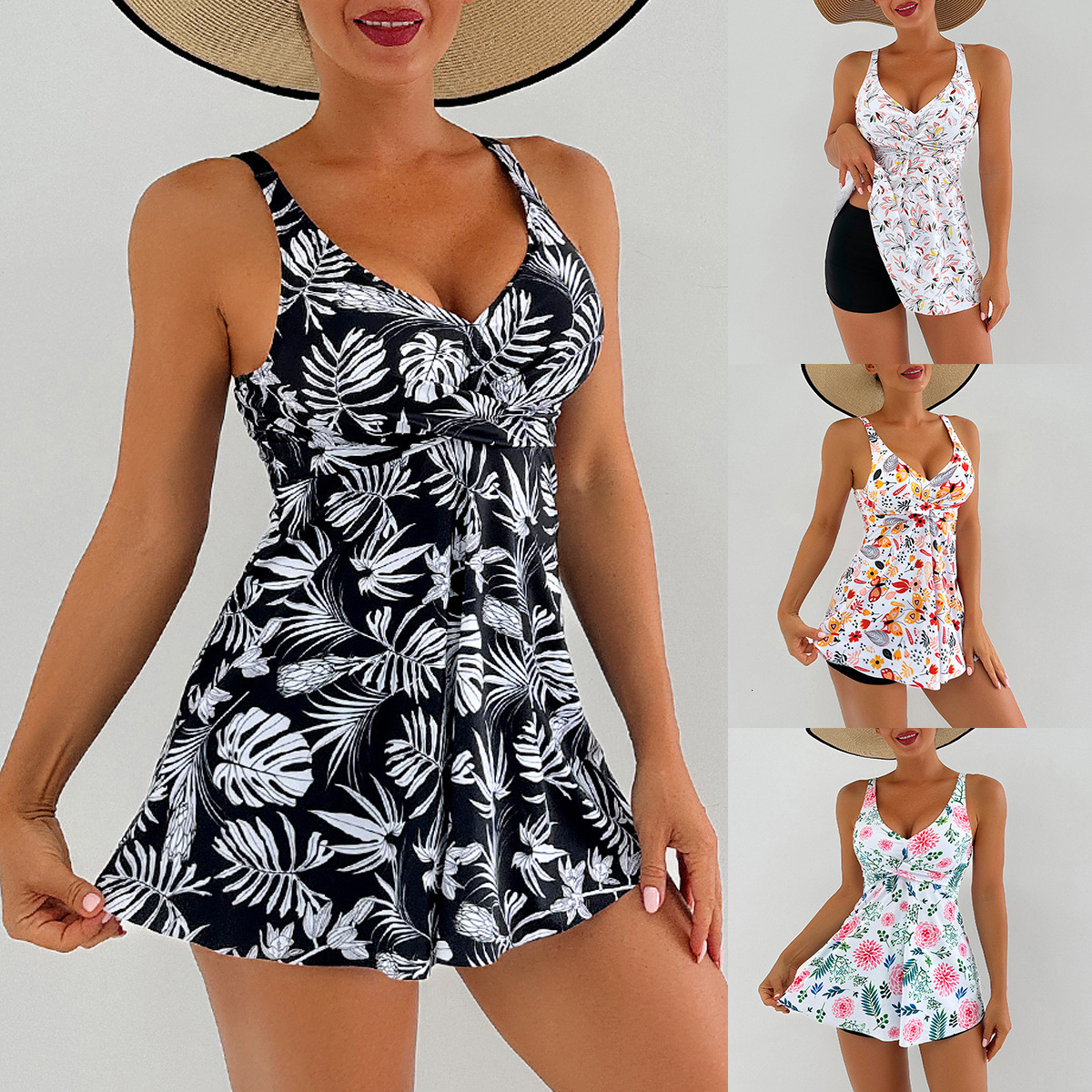 Digital printed skirt style multi-color independent boxer shorts, fashionable Bikini camisole swimsuit for women