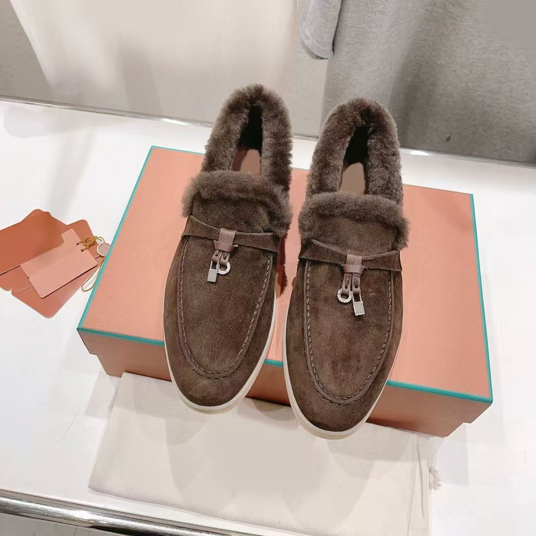 Winter Fleece-lined Summer embellished Walk suede loafers Couples shoes Genuine leather casual slip on flats for women Luxury Designer flat Dress shoe footwear