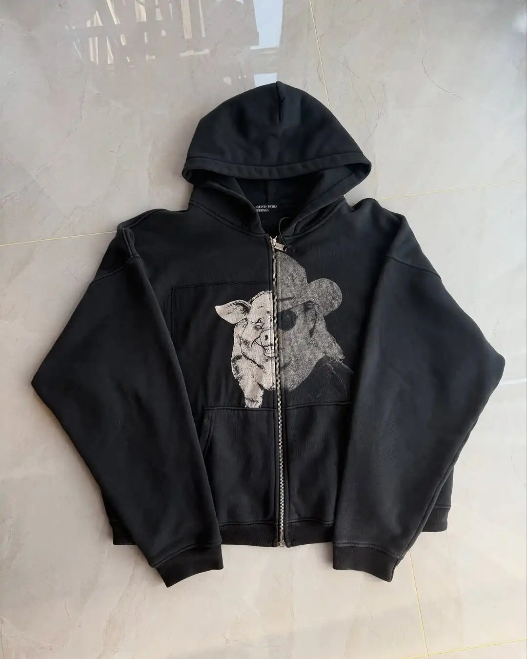Retro Pattern Printed Zipper Hoodie Y2K Harajuku Punk Gothic Loose Sports Street Clothing Couple Top 250403