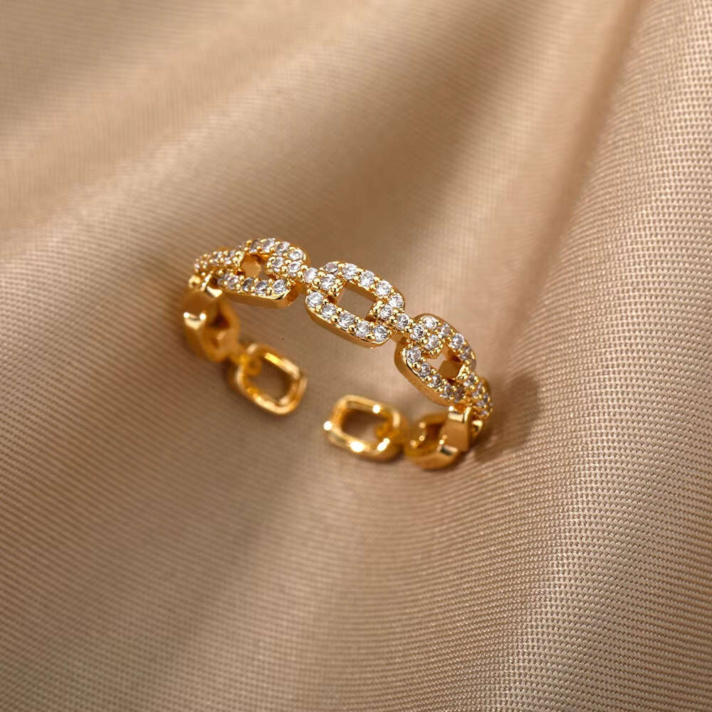 Ring Designer luxury rings for women men Hot Sale New Zirconia Inlaid Chain Geometric copper plated with 18K gold Light Luxury Adjustable Open Ring