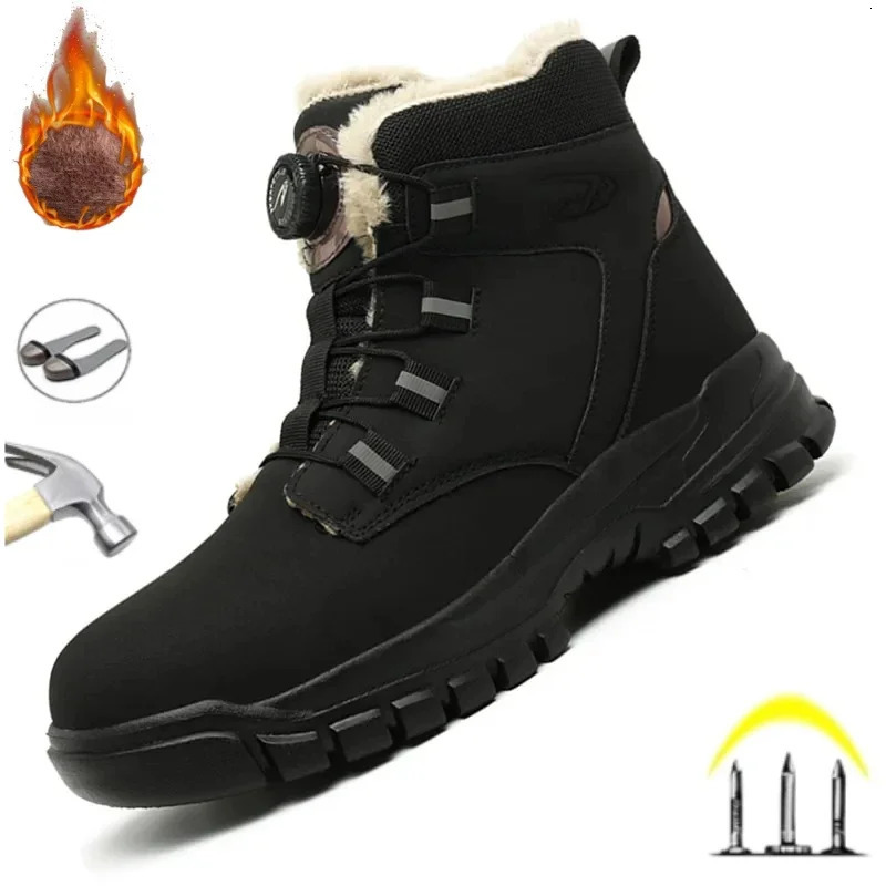 Fashion 2024 Winter Velvet Men Work Safety Shoes Construction Site Indestructible Waterproof Steel Toe Cap Boots Male Footwear 250402