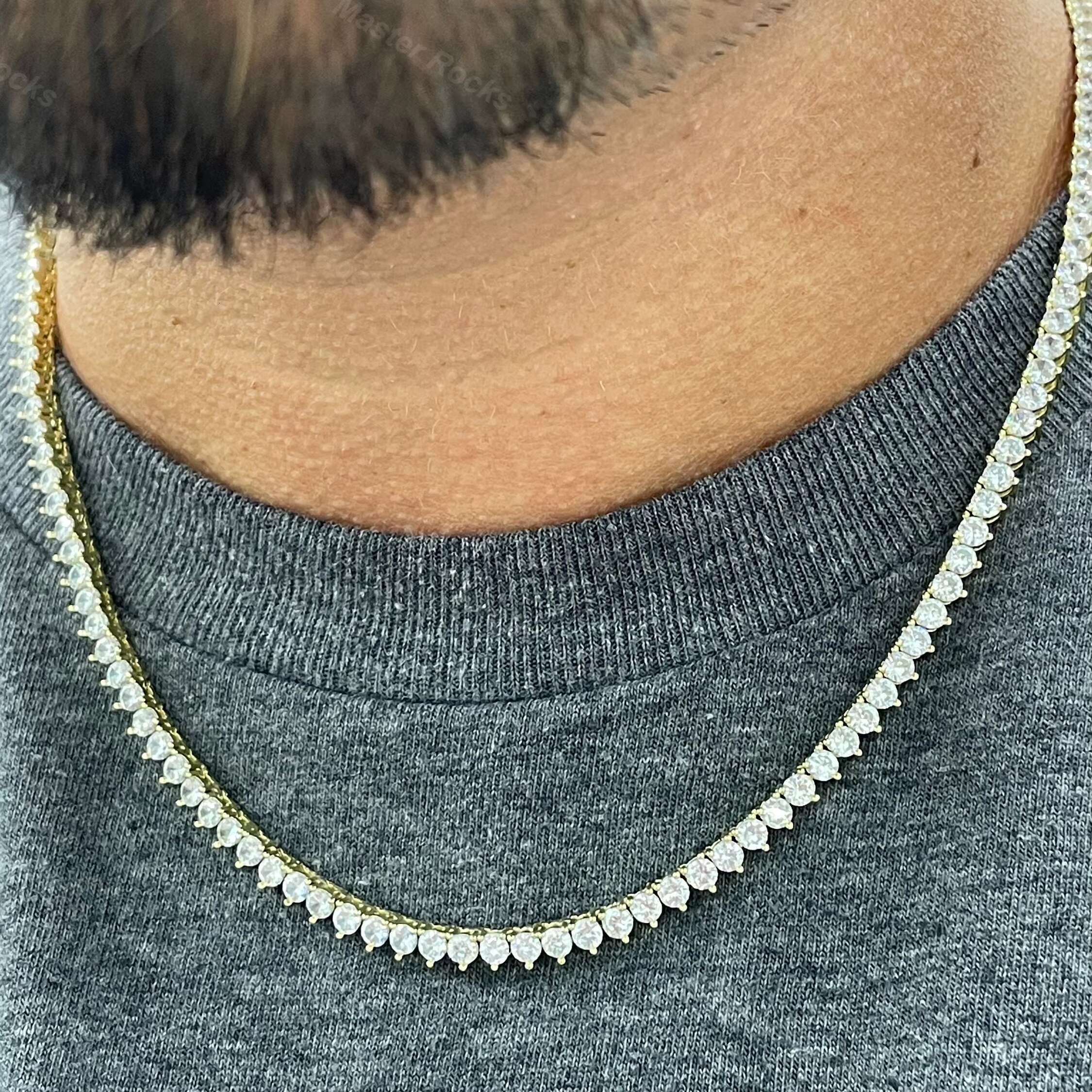 Real Gold Jewelry for Men Women 4mm Moissanite Tennis Chain Vvs Mens 14k Gold Clustered Tennis Chain