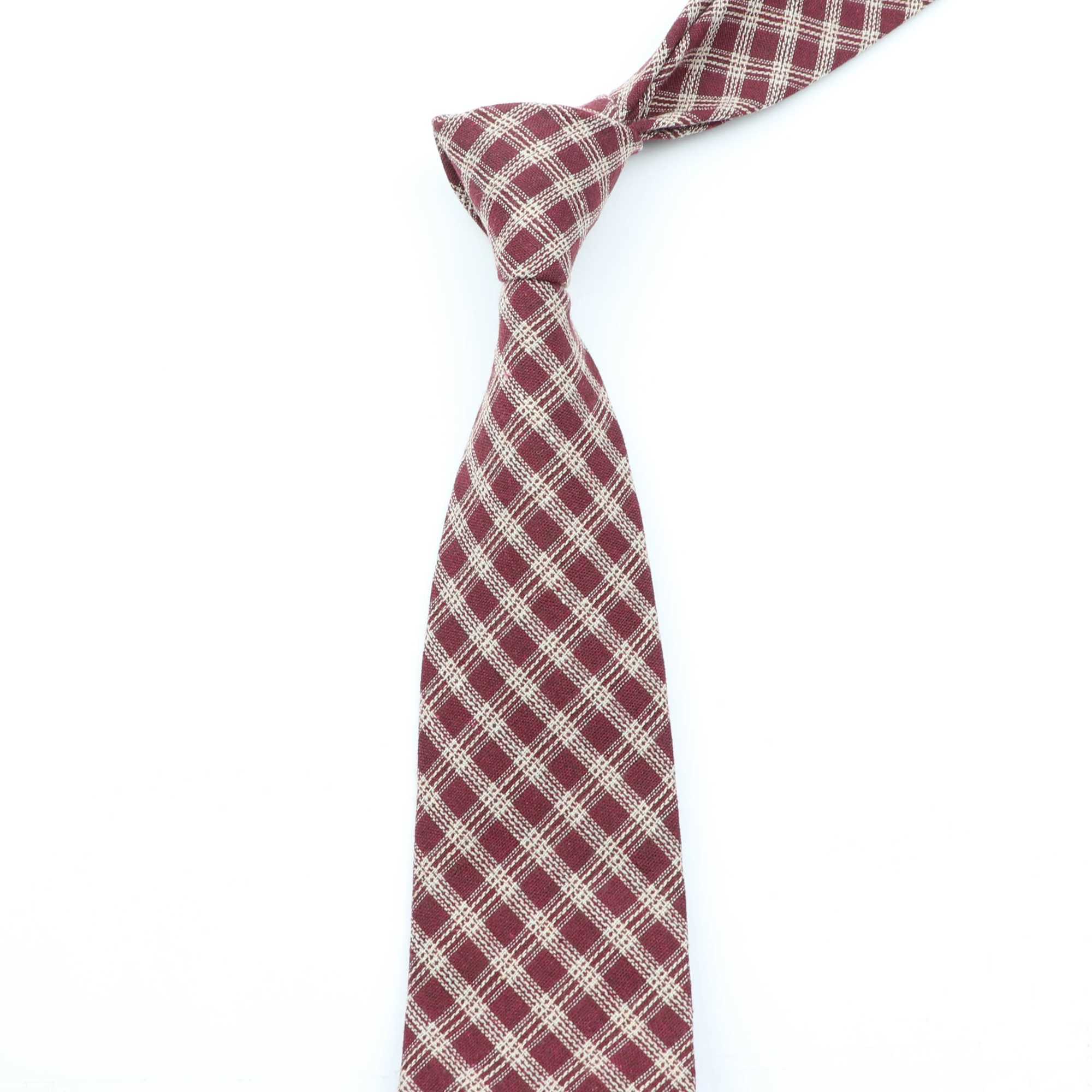 Mens Ties 7cm Classic Cotton Handmade Skinny Grey Brown Striped Neckties Narrow Collar Slim Plaid Casual Tie Accessories Gift X250407