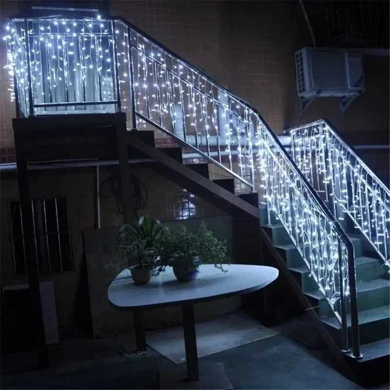 2025 LED Icicle String Lights EU Plug Garland Droop Light Pathway Wedding Garden Street Outdoor Christmas Halloween Decoration W251107