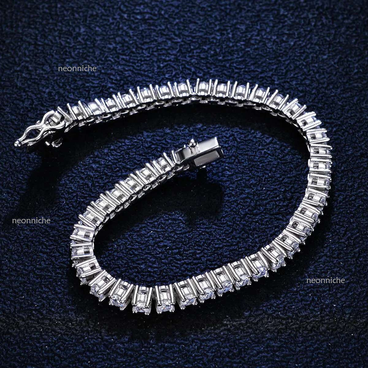 High quality fashion jewelry sterg sier moissanite 3mm Tennis Chain Dia Bracelet charm bracelet for men women Hip hop gift